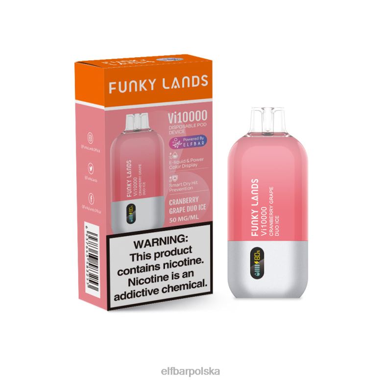 ELFBAR Funky Lands, jednorazowy vape vi10000 o najlepszym smaku, z serii winogron 46XNB150 lód duet winogron żurawinowych