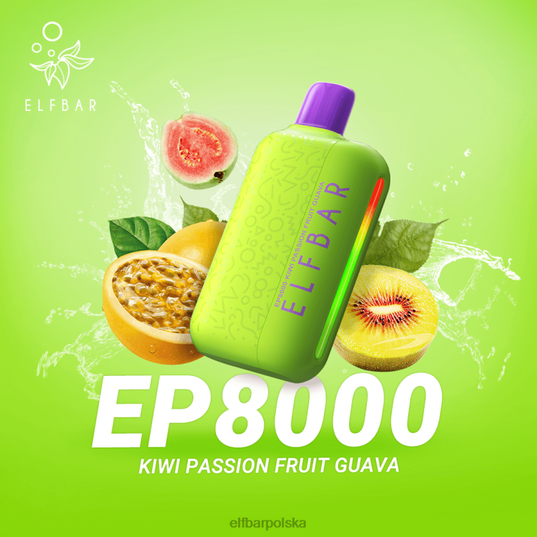 ELFBAR jednorazowe vape nowe zaciągnięcia ep8000 46XNB60 kiwi, marakuja, gujawa