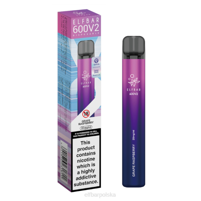 Waporyzator jednorazowy elfbar 600v2 - 20mg 42RP24 malina winogronowa